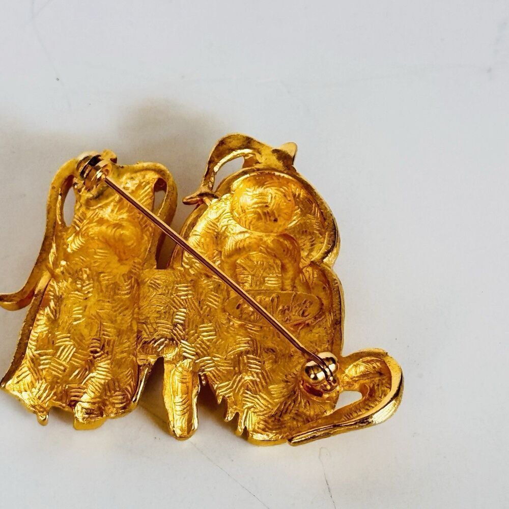 Vintage Bob Mackie gold tone double dog Lhasa Apso Brooch Two Puppies Dogs - Picture 5 of 10